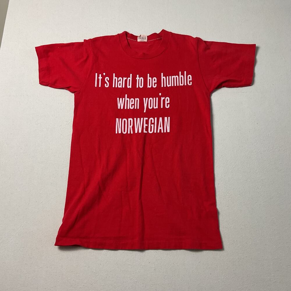 Vintage DownerWear Short Sleeve Tee When You're Norwegian Red and White Size Sm